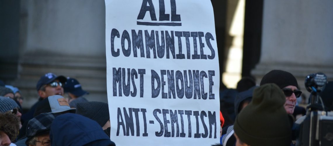 New York City, January 5, 2020: People marching from Manhattan to Brooklyn against the rise in antisemitism in New York.