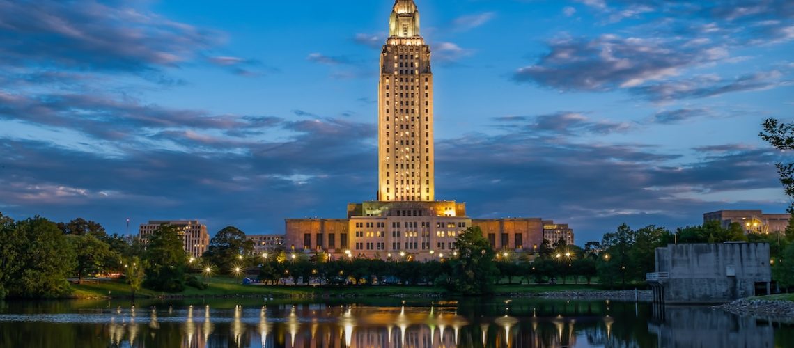 A nice warm spring evening in Baton Rouge at Louisana State Capitol.