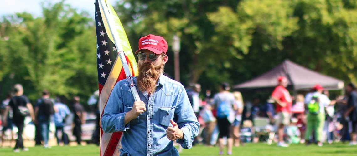 Washington, DC - September 16, 2017: Protesters gather on the National Mall for a protest in support of President Donald Trump, deemed the "Mother of all Rallies" (MOAR).